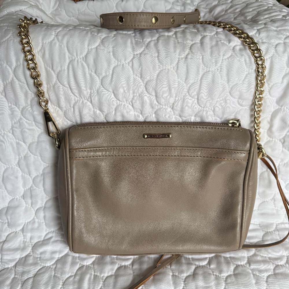 REBECCA MINKOFF Taupe MINI MAC Crossbody Leather Bag Purse - Picture 3 of 8